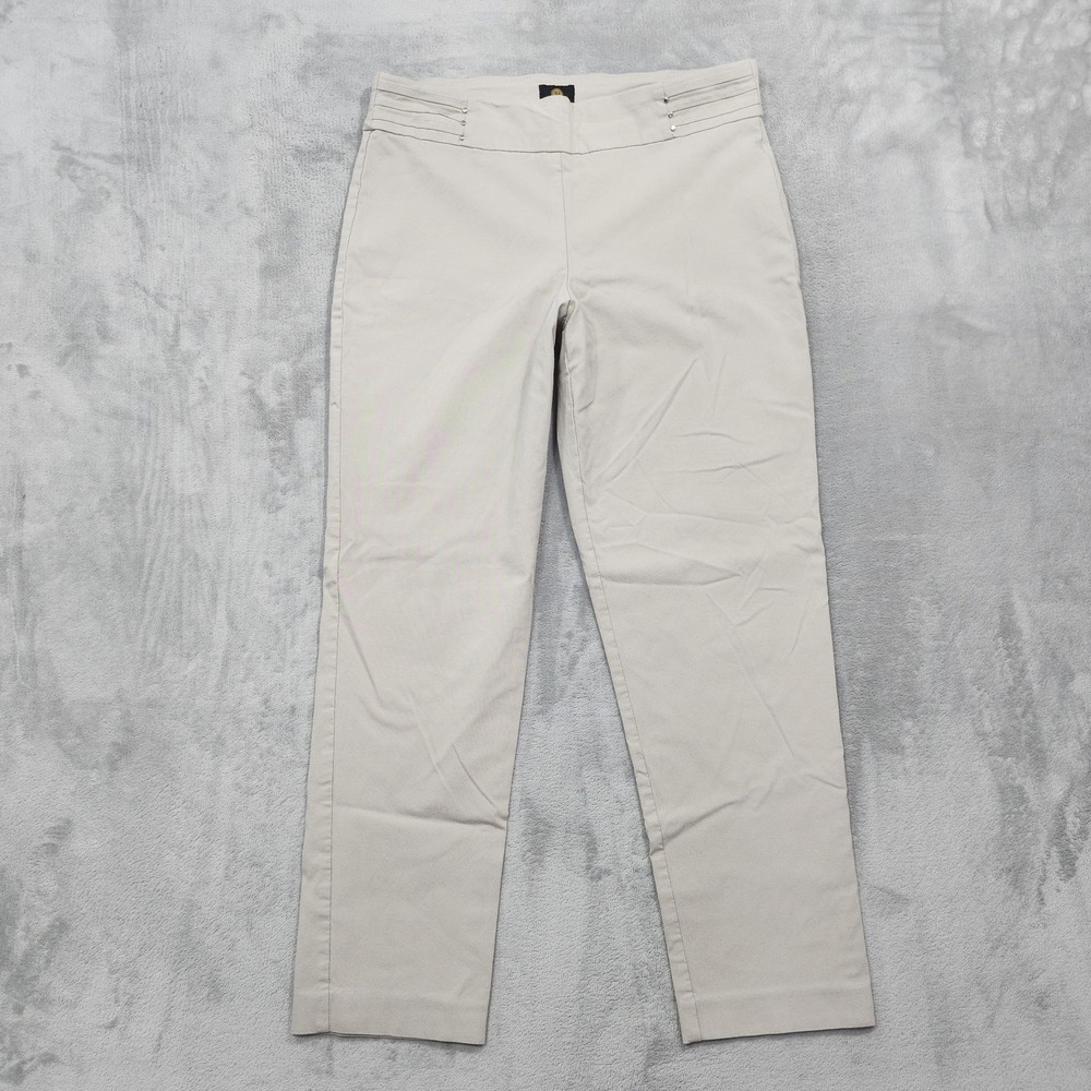JM Collection Pants Womens L Beige Ponte Slim Ankle Pull On Studded Stretch